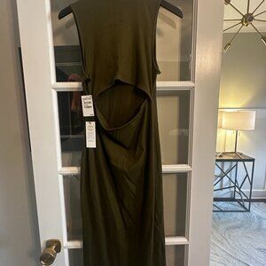 Treasure & Bond Back Rib Cutout Cotton Stretch Midi Dress